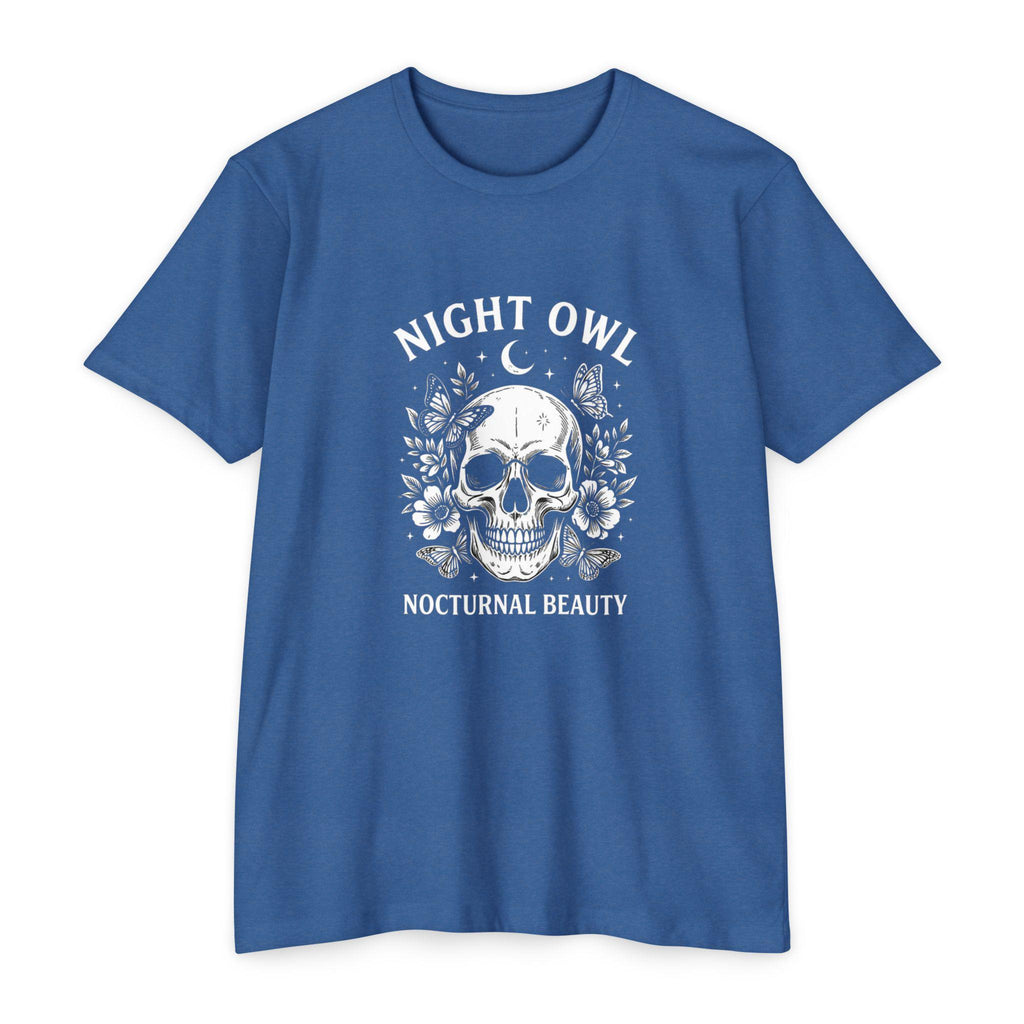 Night Owl Skull Floral Tee, Gothic Botanical Design, Dark Academia Gift