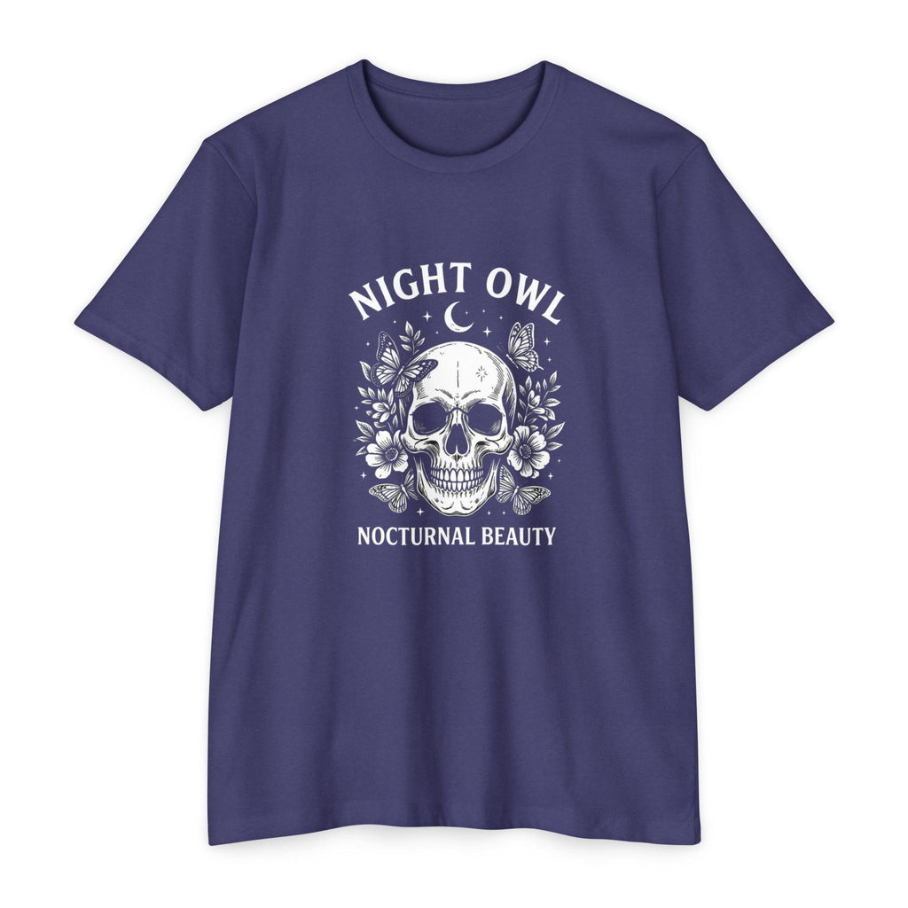 Night Owl Skull Floral Tee, Gothic Botanical Design, Dark Academia Gift