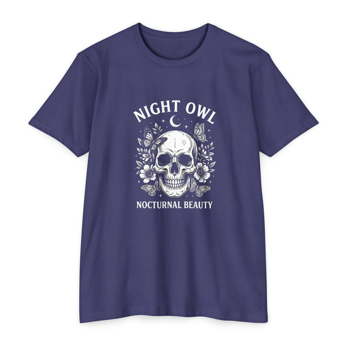 Night Owl Skull Floral Tee, Gothic Botanical Design, Dark Academia Gift