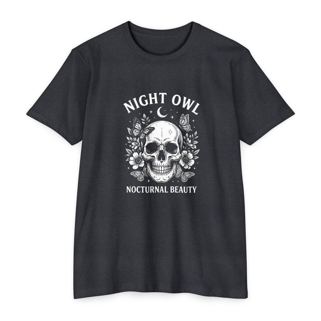 Night Owl Skull Floral Tee, Gothic Botanical Design, Dark Academia Gift
