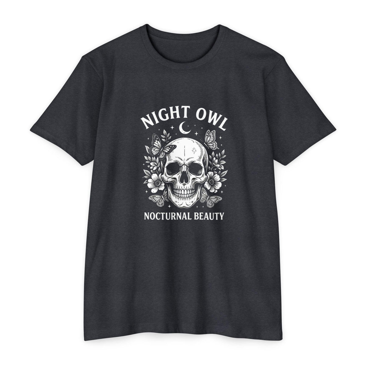 Night Owl Skull Floral Tee, Gothic Botanical Design, Dark Academia Gift
