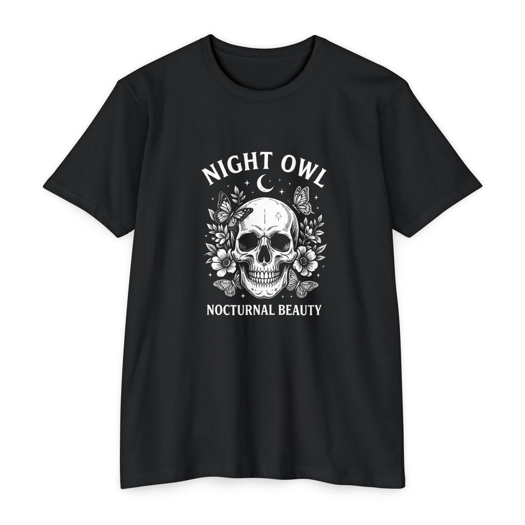 Night Owl Skull Floral Tee, Gothic Botanical Design, Dark Academia Gift