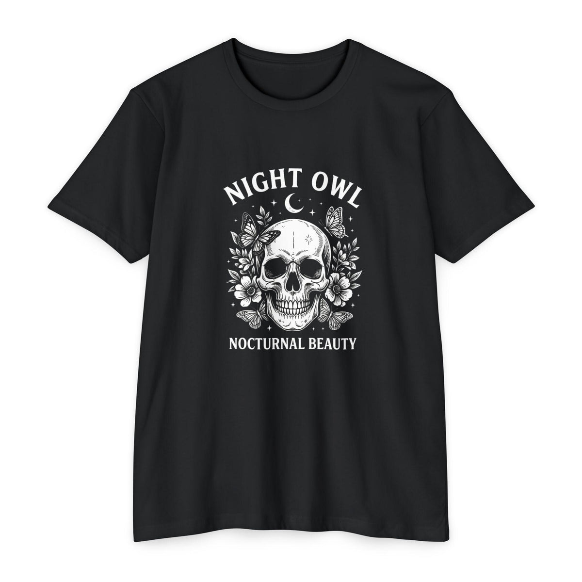 Night Owl Skull Floral Tee, Gothic Botanical Design, Dark Academia Gift