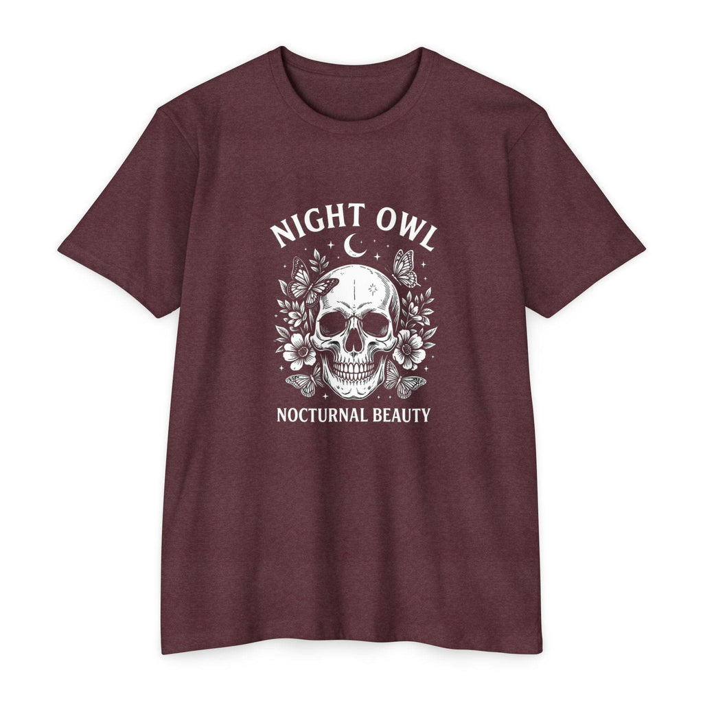Night Owl Skull Floral Tee, Gothic Botanical Design, Dark Academia Gift