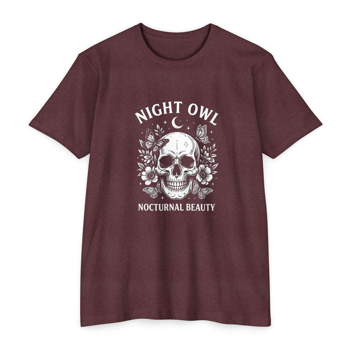 Night Owl Skull Floral Tee, Gothic Botanical Design, Dark Academia Gift