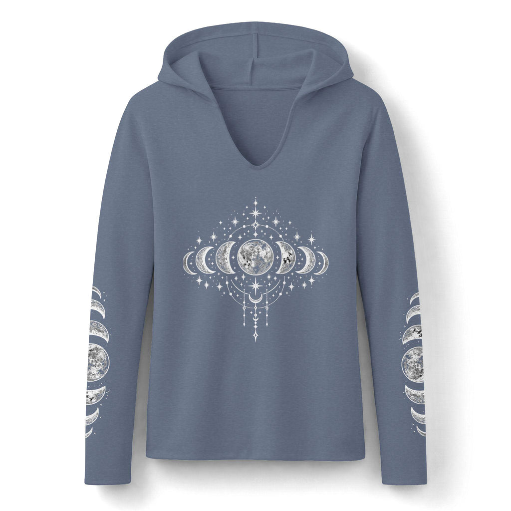 Celestial Moon Phase Hoodie, Charcoal Tri-Blend Pullover, Boho Stargazer Gift