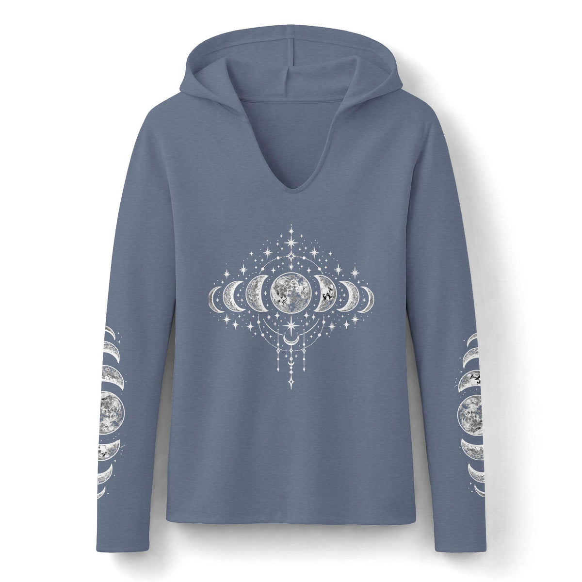 Celestial Moon Phase Hoodie, Charcoal Tri-Blend Pullover, Boho Stargazer Gift