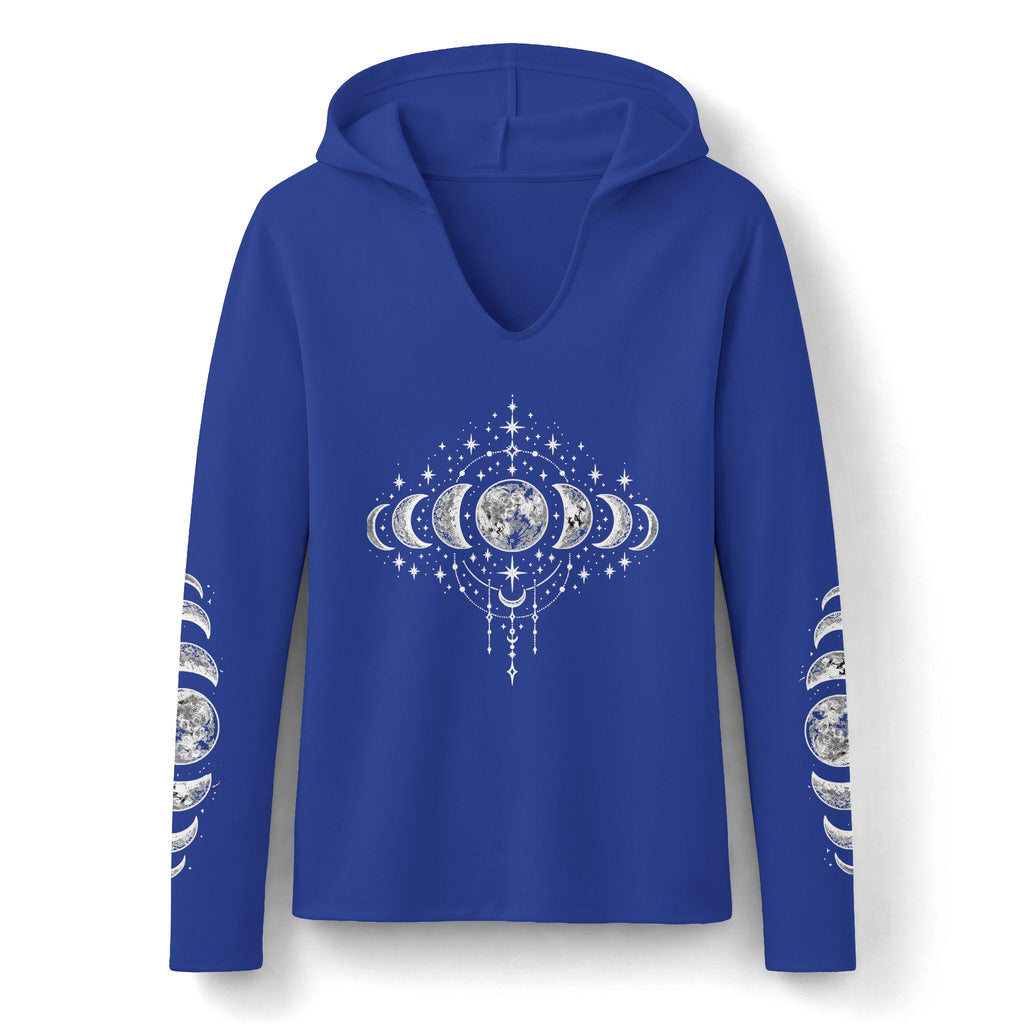 Celestial Moon Phase Hoodie, Charcoal Tri-Blend Pullover, Boho Stargazer Gift