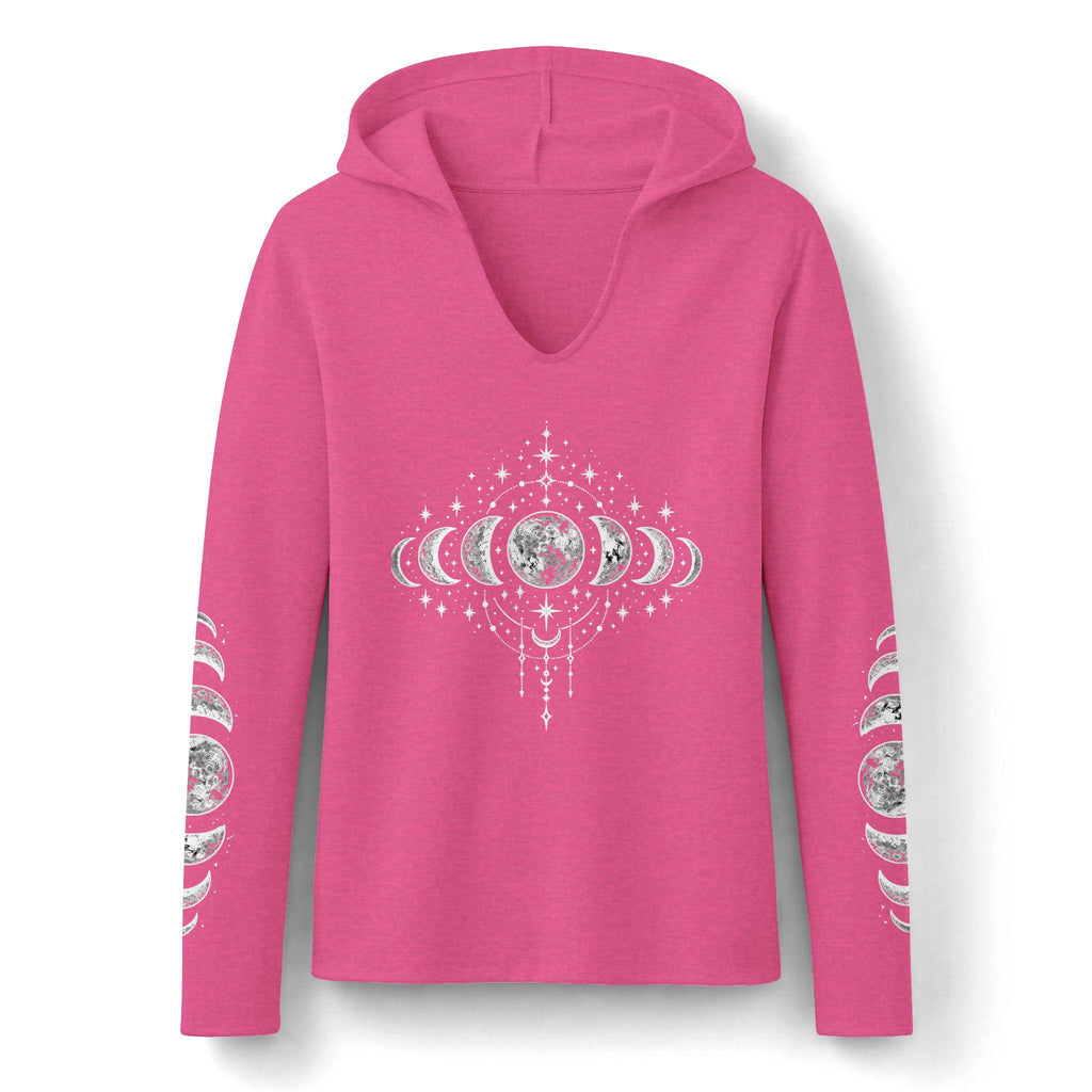 Celestial Moon Phase Hoodie, Charcoal Tri-Blend Pullover, Boho Stargazer Gift