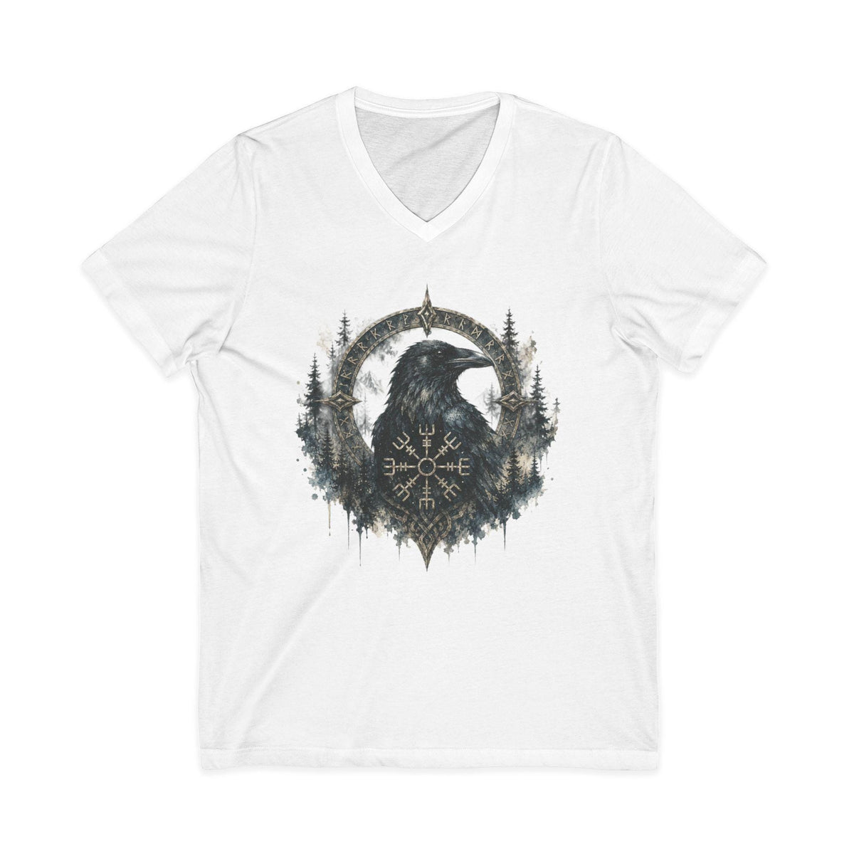 Valknut Raven Forest Tee | Norse Vegvisir Crow Woodland Design
