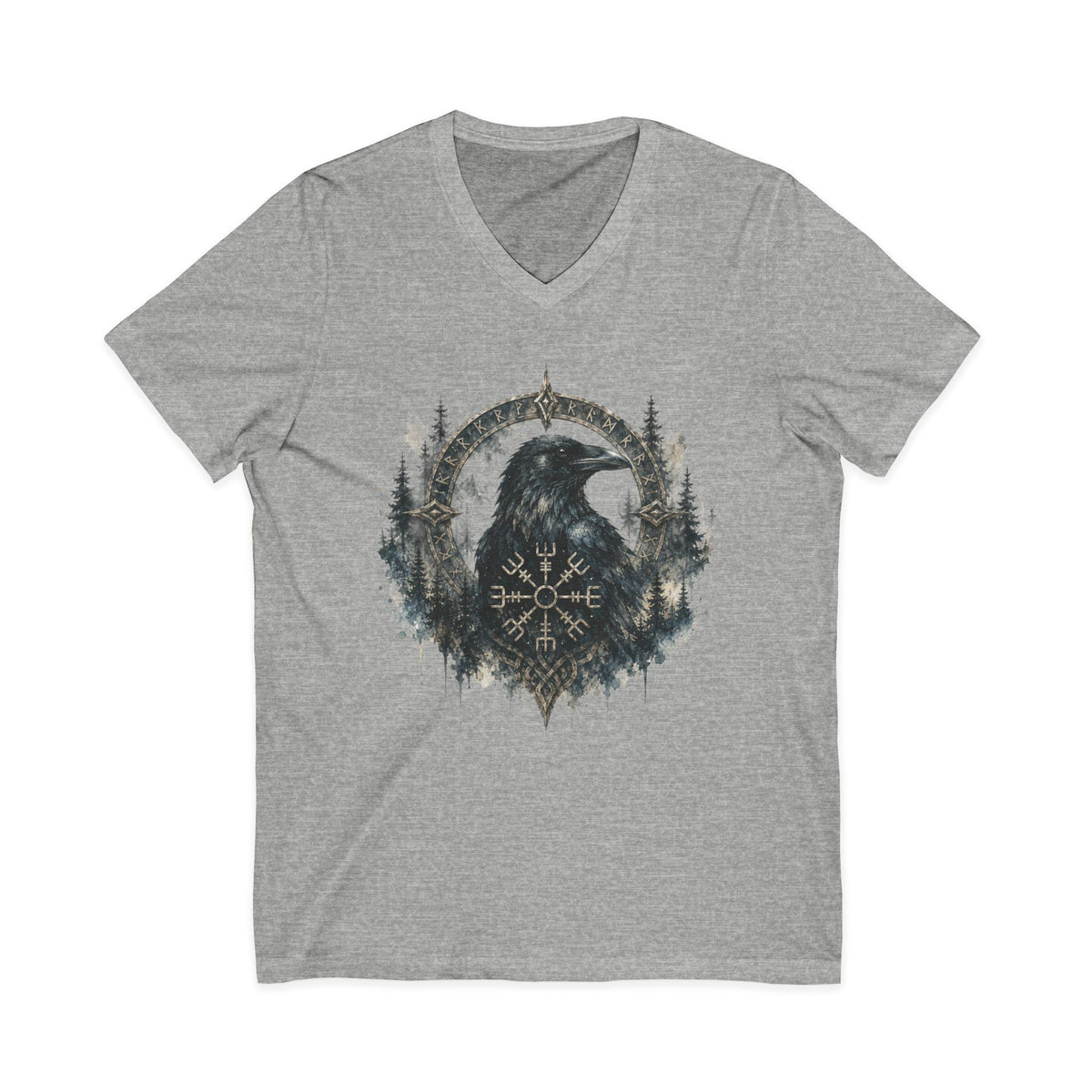Valknut Raven Forest Tee | Norse Vegvisir Crow Woodland Design