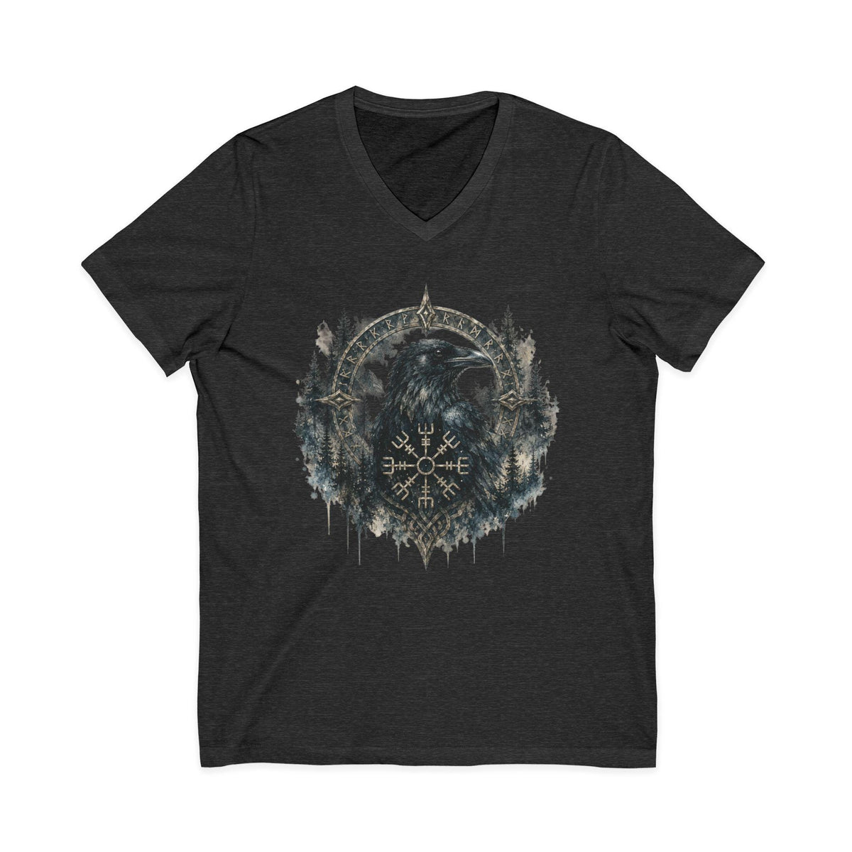 Valknut Raven Forest Tee | Norse Vegvisir Crow Woodland Design