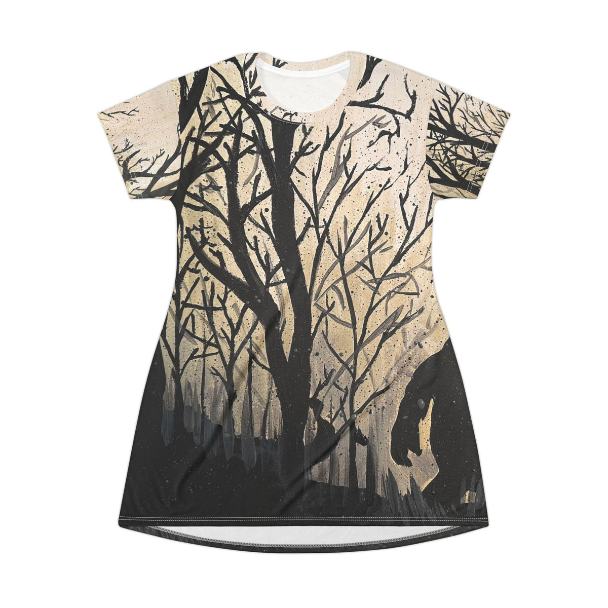 Silhouette Sasquatch Forest T-Shirt Dress | Woodland Bigfoot Night Scene