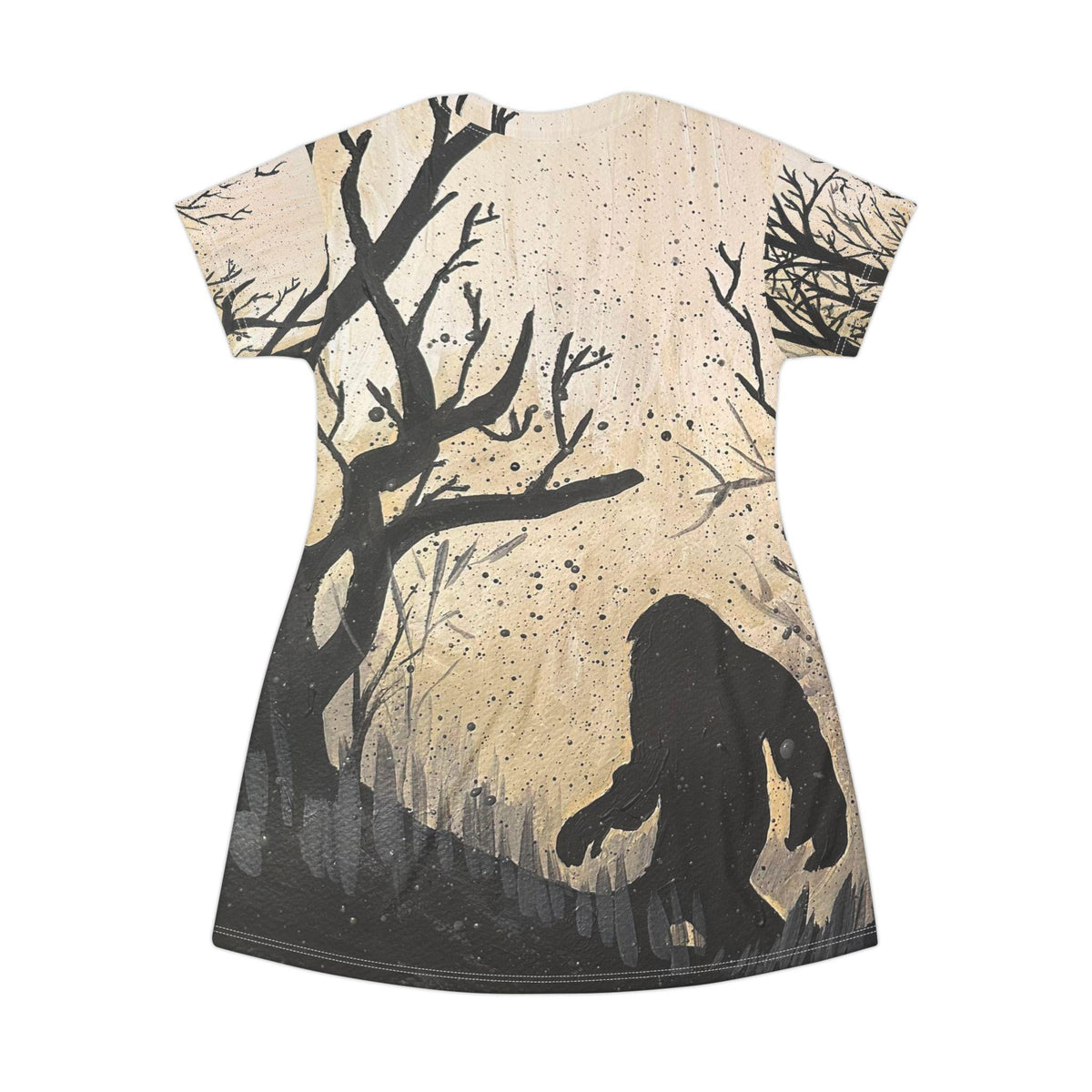 Silhouette Sasquatch Forest T-Shirt Dress | Woodland Bigfoot Night Scene