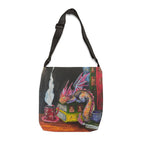 Dragon Reading on Books Tote Bag | Illustrated Fantasy Creature with Coffee