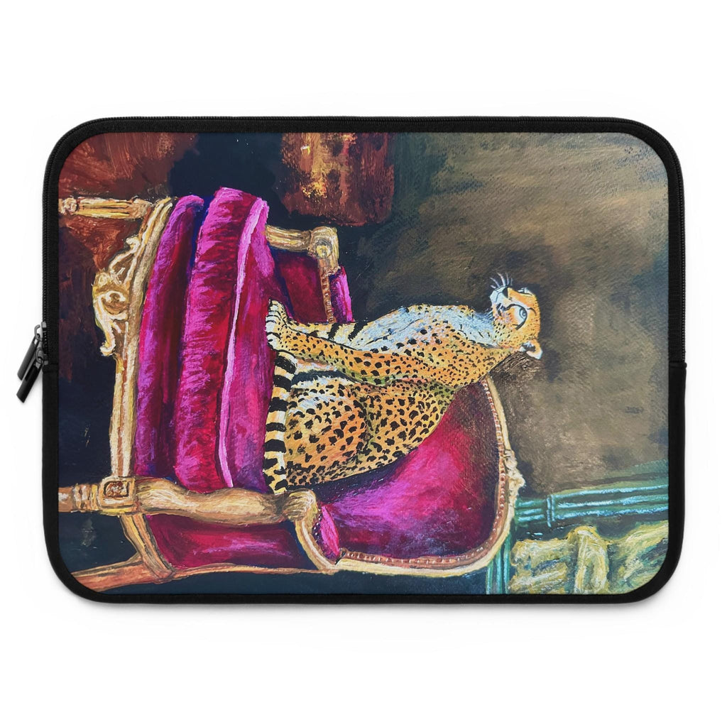 Regal Cheetah on Velvet Throne Laptop Sleeve | Wildlife Art, Luxury Animal Print