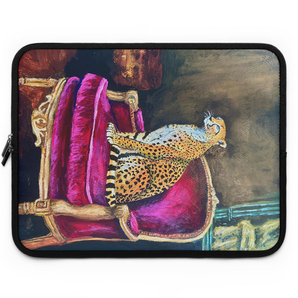 Regal Cheetah on Velvet Throne Laptop Sleeve | Wildlife Art, Luxury Animal Print