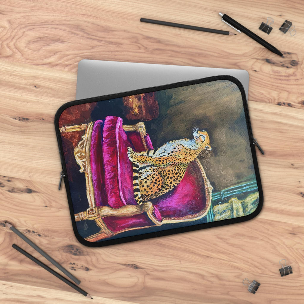 Regal Cheetah on Velvet Throne Laptop Sleeve | Wildlife Art, Luxury Animal Print