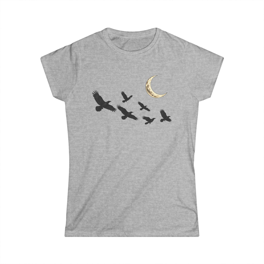 Raven Flock Crescent Moon Women's Tee, Gothic Celestial Bird Shirt