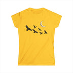 Raven Flock Crescent Moon Women's Tee, Gothic Celestial Bird Shirt