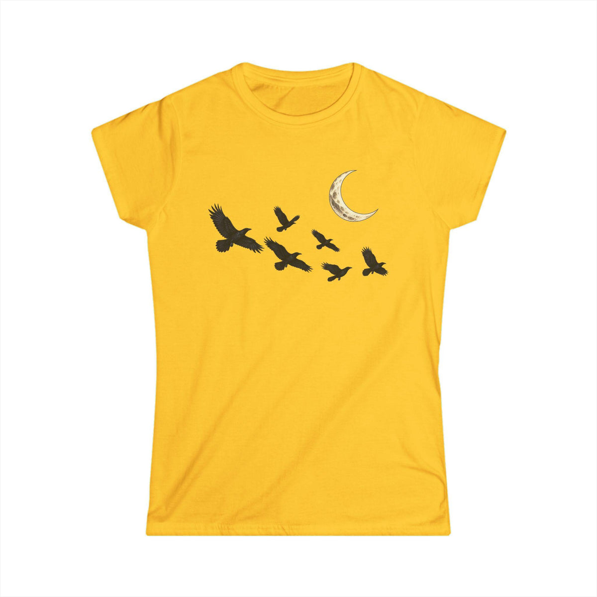 Raven Flock Crescent Moon Women's Tee, Gothic Celestial Bird Shirt