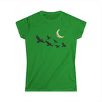 Raven Flock Crescent Moon Women's Tee, Gothic Celestial Bird Shirt