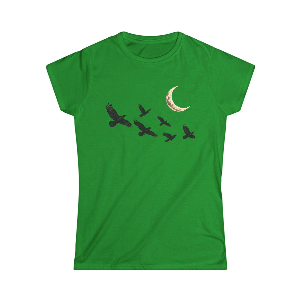 Raven Flock Crescent Moon Women's Tee, Gothic Celestial Bird Shirt