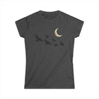 Raven Flock Crescent Moon Women's Tee, Gothic Celestial Bird Shirt