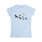 Raven Flock Crescent Moon Women's Tee, Gothic Celestial Bird Shirt