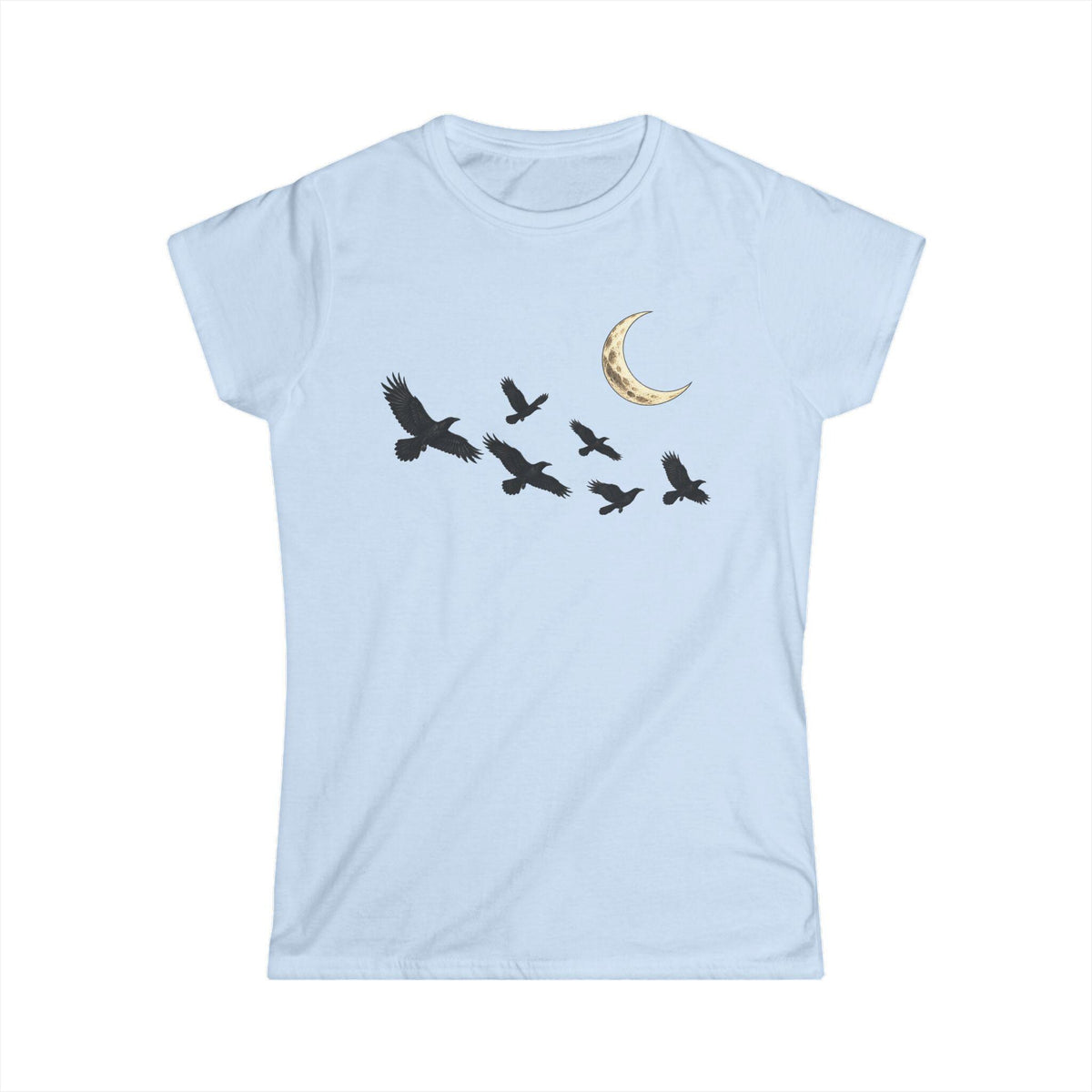 Raven Flock Crescent Moon Women's Tee, Gothic Celestial Bird Shirt