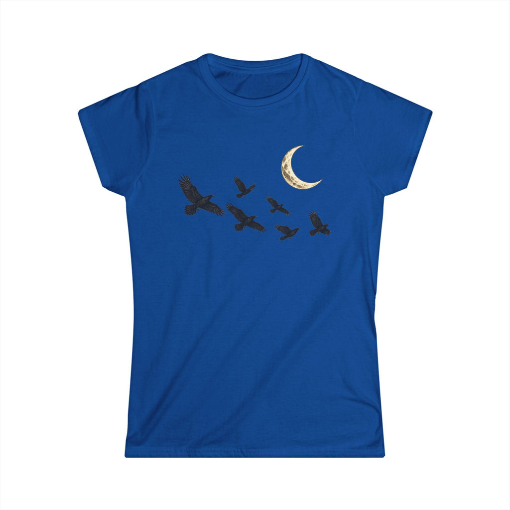 Raven Flock Crescent Moon Women's Tee, Gothic Celestial Bird Shirt
