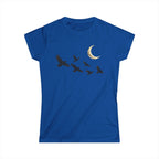 Raven Flock Crescent Moon Women's Tee, Gothic Celestial Bird Shirt