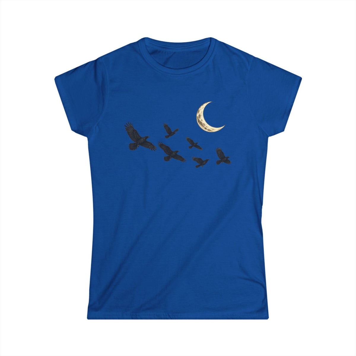Raven Flock Crescent Moon Women's Tee, Gothic Celestial Bird Shirt