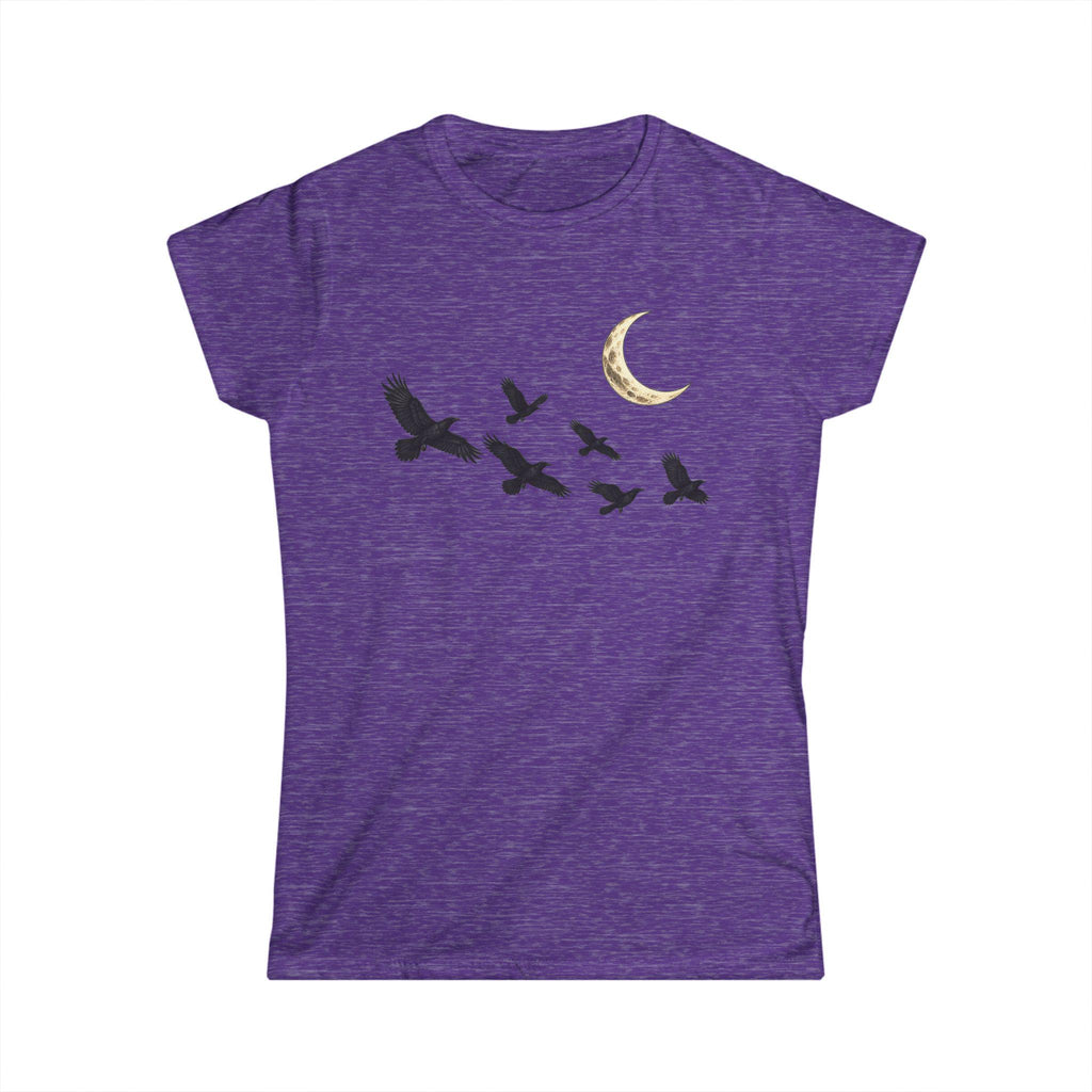 Raven Flock Crescent Moon Women's Tee, Gothic Celestial Bird Shirt