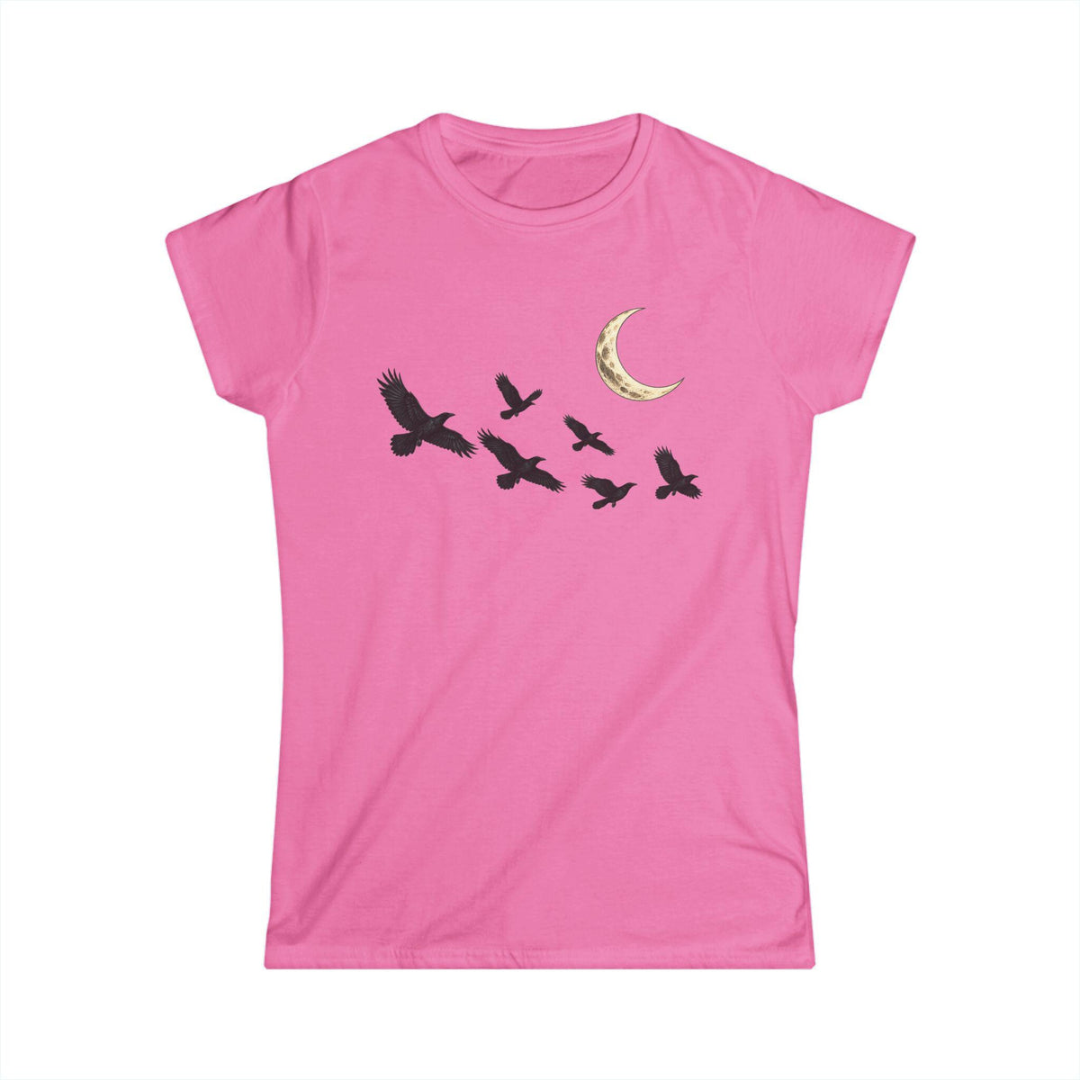 Raven Flock Crescent Moon Women's Tee, Gothic Celestial Bird Shirt