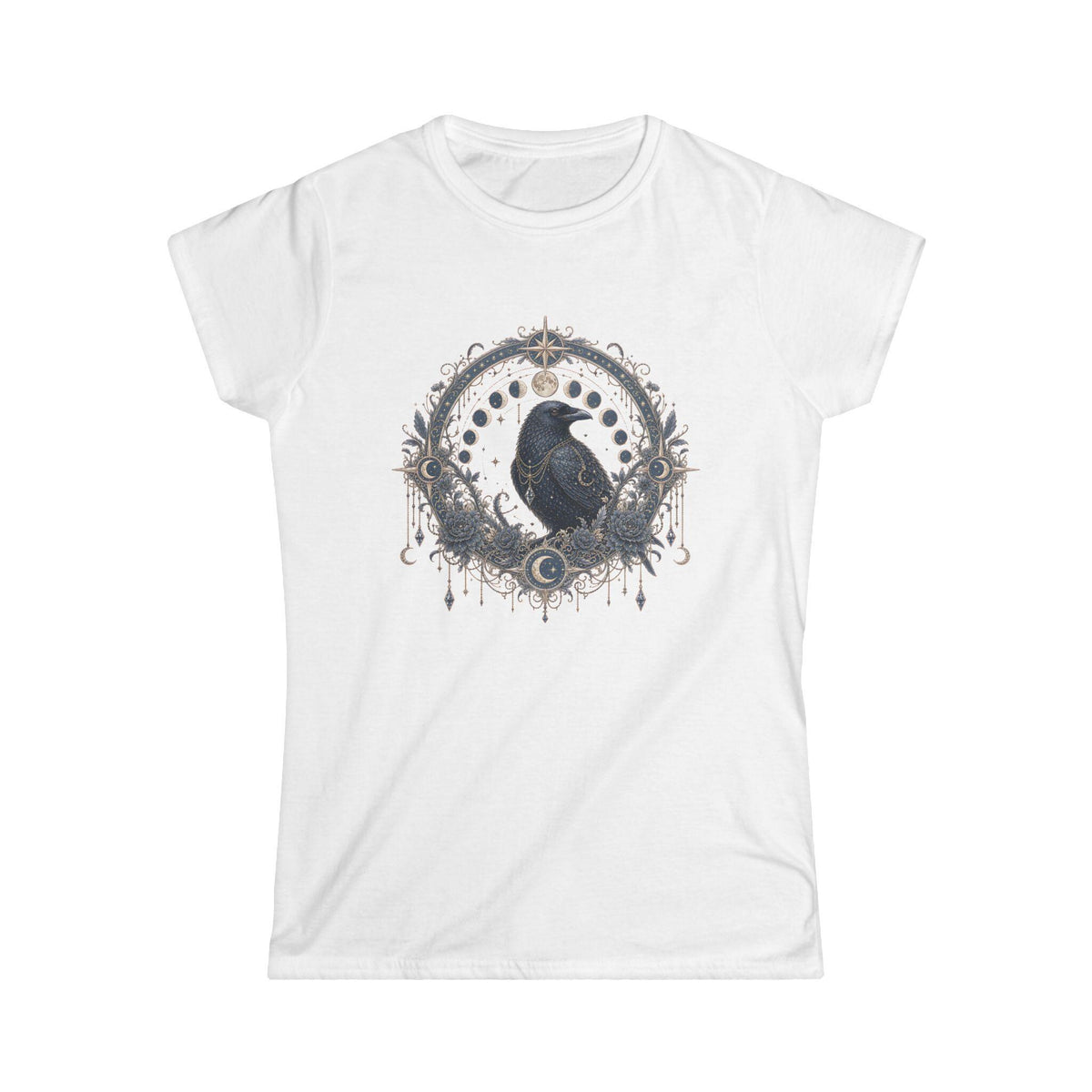 Raven Moon Goddess Tee, Ornate Celestial Crow Shirt, Gothic Witchy Gift