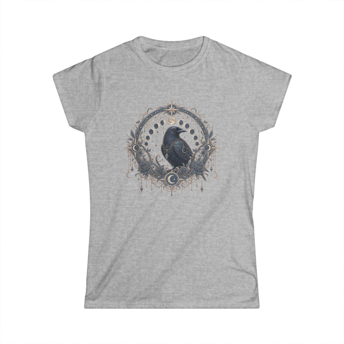 Raven Moon Goddess Tee, Ornate Celestial Crow Shirt, Gothic Witchy Gift