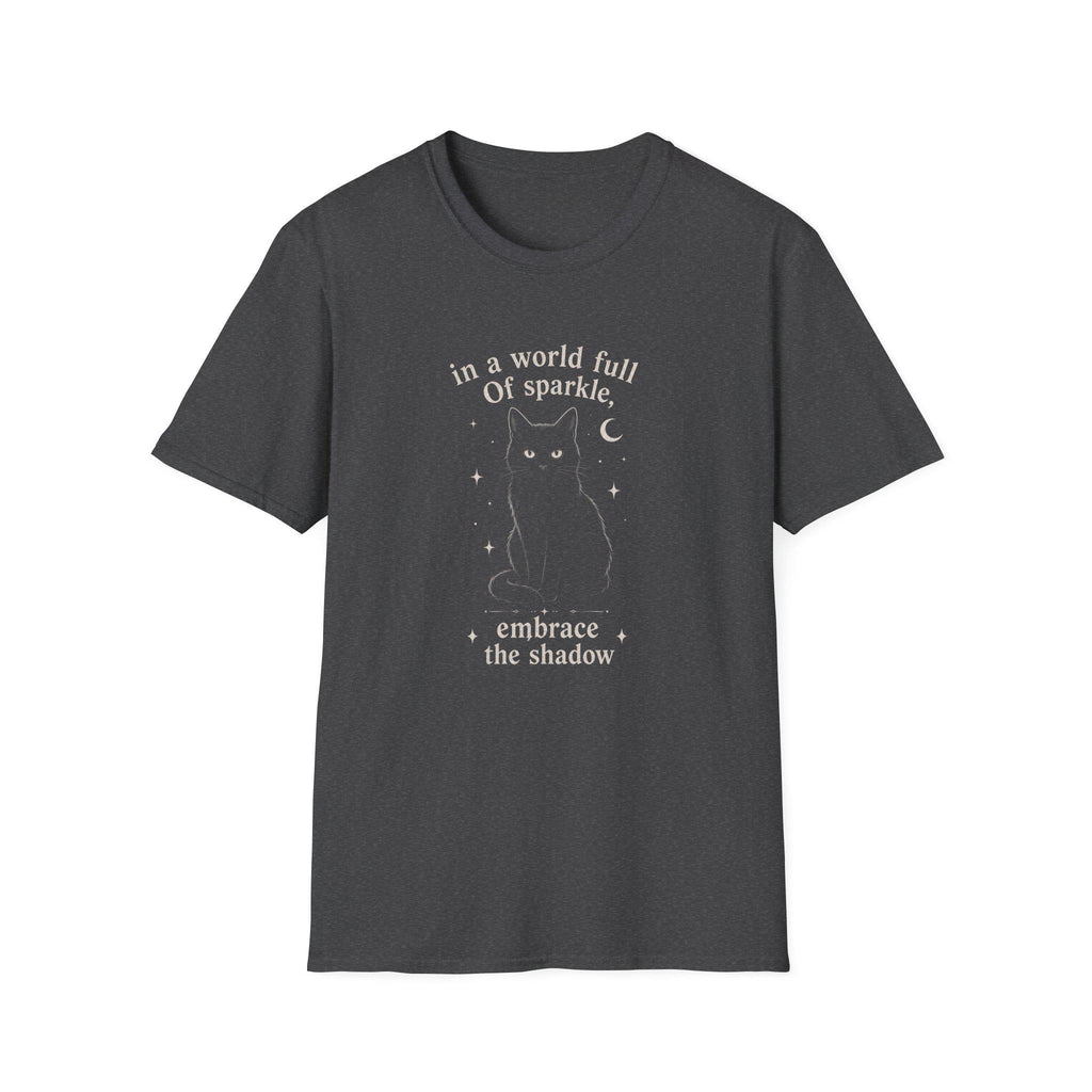 Embrace the Shadow Black Cat Tee, Witchy Moon Design, Dark Academia Gift