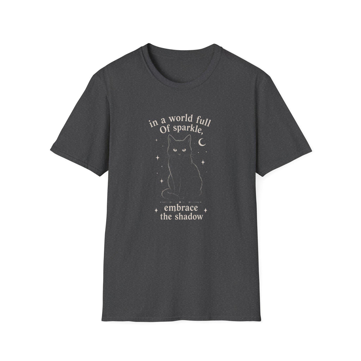 Embrace the Shadow Black Cat Tee, Witchy Moon Design, Dark Academia Gift