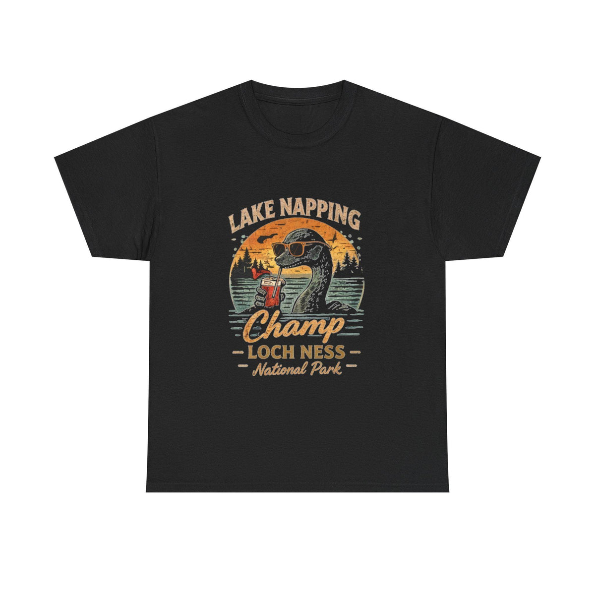 Funny Loch Ness Monster T-Shirt, Lake Napping Champ, Retro Cryptid Tee