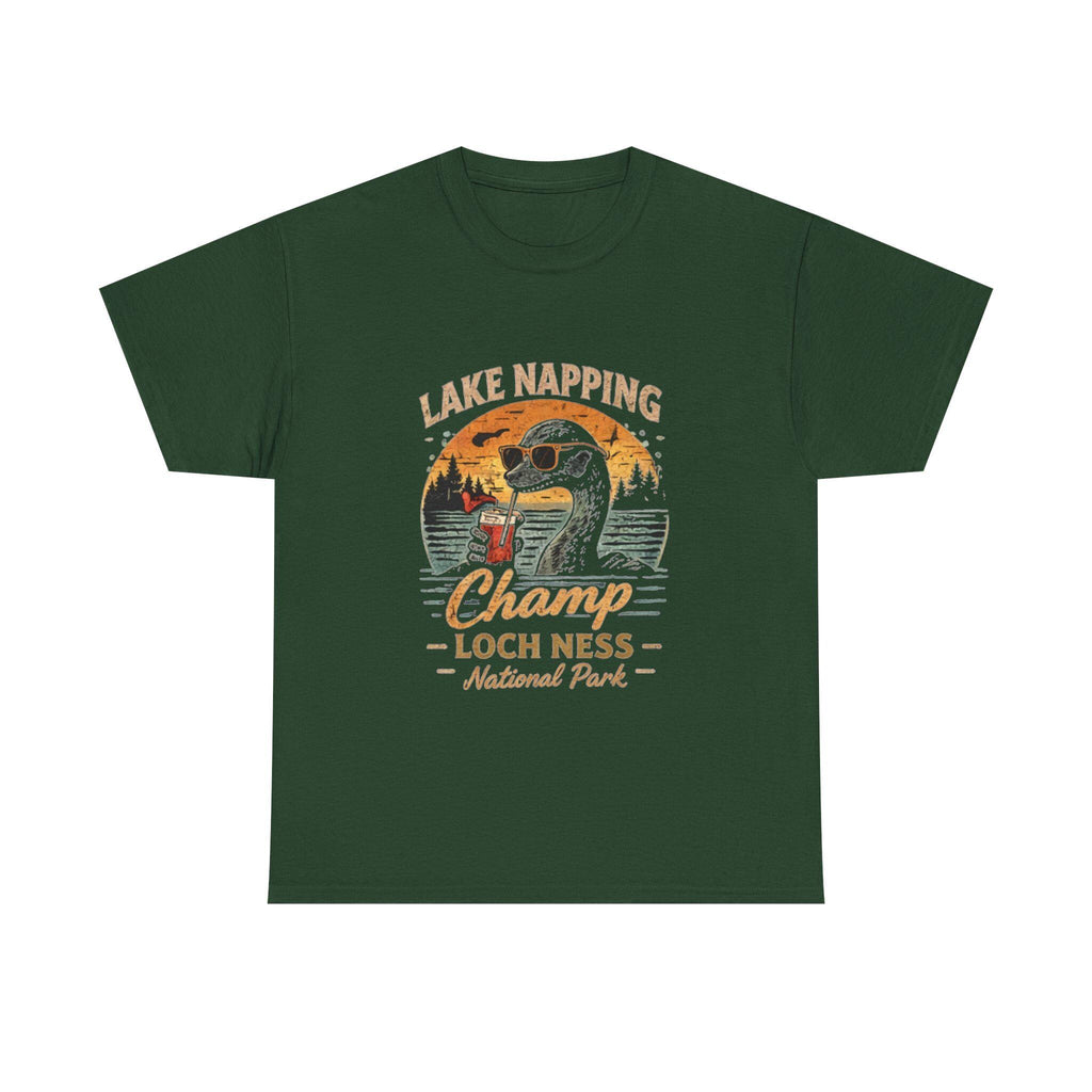 Funny Loch Ness Monster T-Shirt, Lake Napping Champ, Retro Cryptid Tee