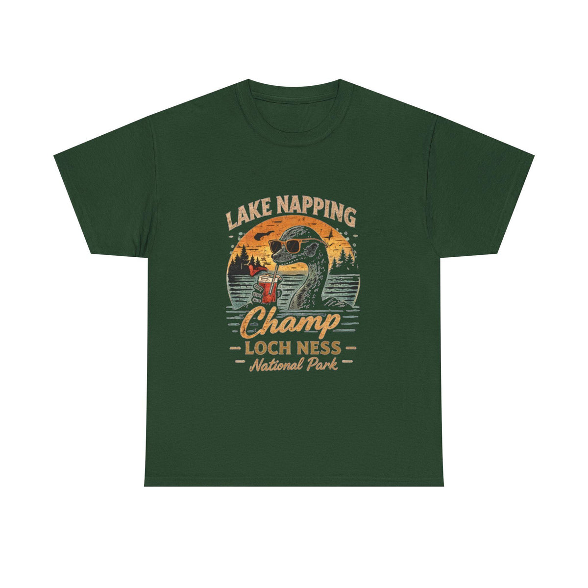 Funny Loch Ness Monster T-Shirt, Lake Napping Champ, Retro Cryptid Tee