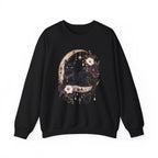 Black Cat on Jewelled Crescent Moon Sweatshirt, Celestial Witchy Art (Heavy Blend)