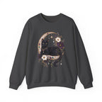 Black Cat on Jewelled Crescent Moon Sweatshirt, Celestial Witchy Art (Heavy Blend)