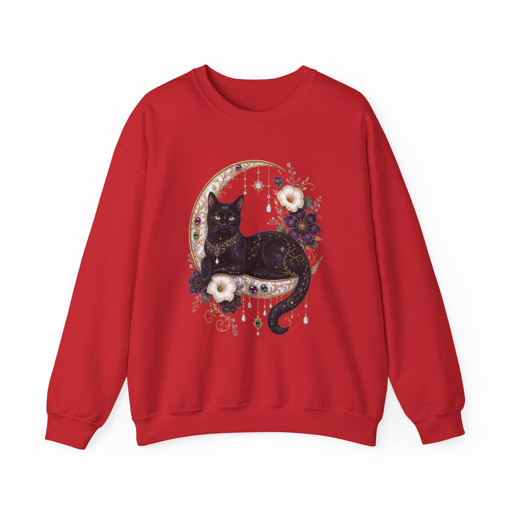 Black Cat on Jewelled Crescent Moon Sweatshirt, Celestial Witchy Art (Heavy Blend)