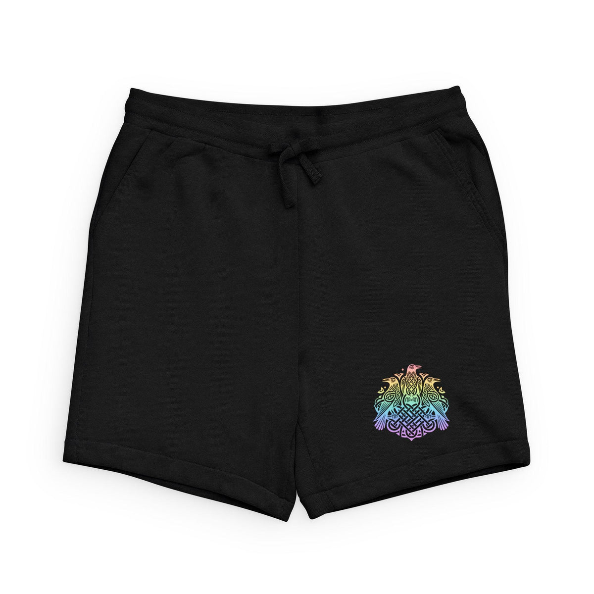 Three Ravens Norse Knotwork Fleece Sweatshorts, Rainbow Gradient Gym Shorts