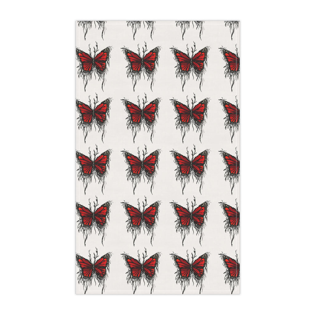 Red Dripping Butterfly Tea Towel | Kitchen Towel, Floral Insect Pattern
