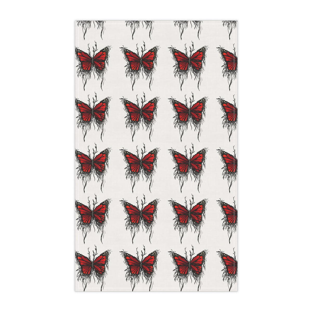 Red Dripping Butterfly Tea Towel | Kitchen Towel, Floral Insect Pattern