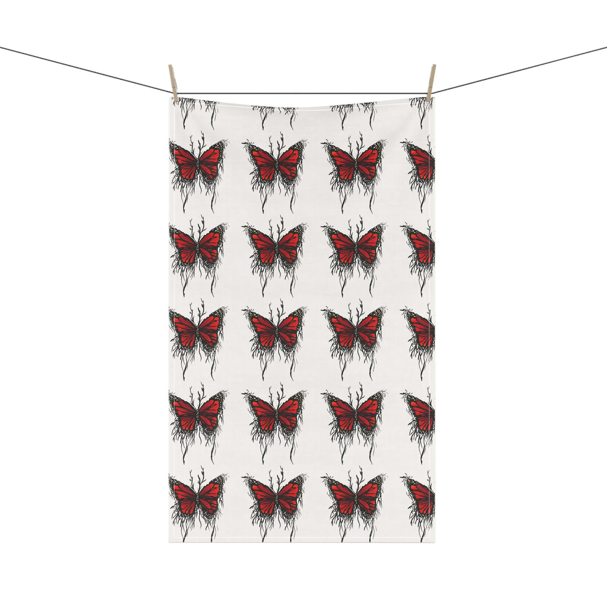 Red Dripping Butterfly Tea Towel | Kitchen Towel, Floral Insect Pattern