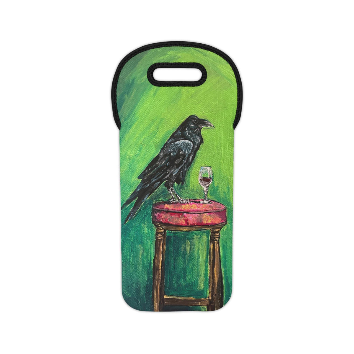 Raven on Stool with Wine Wine Tote Bag | Crow Art Bottle Carrier